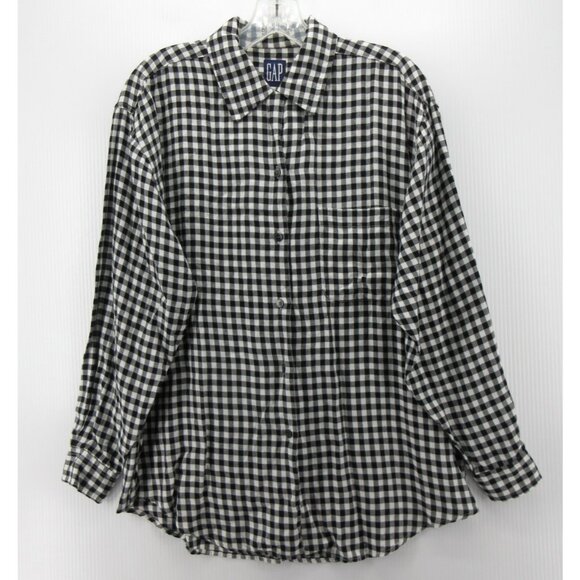 VINTAGE Gap Top Small Shirt Loop Collar 90s Gingham Rayon Field * - Picture 1 of 12